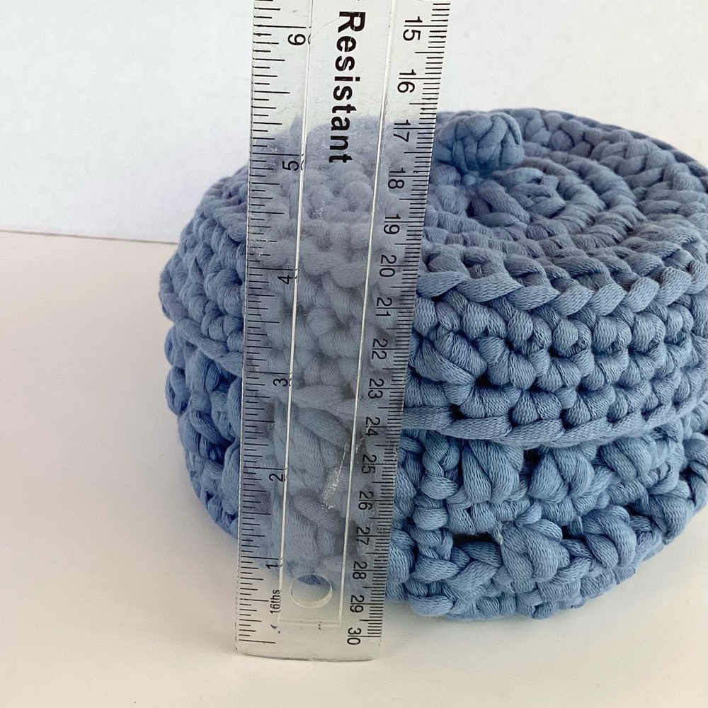 Bowl Lidded Hand Crafted Container Crochet Cotton Denim Blue Boho - Picture 13 of 16